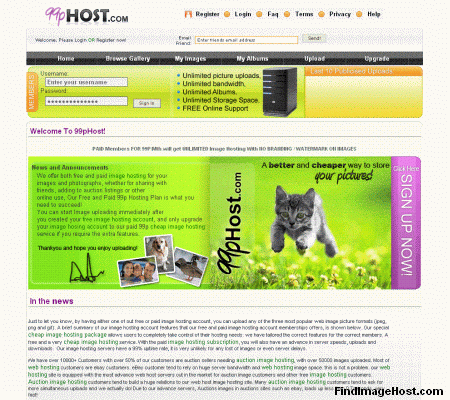 99pHost.com image hosting site