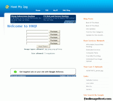 HostMyJpg image hosting site