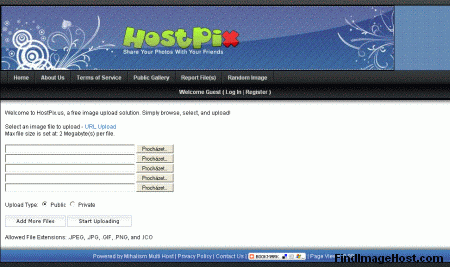 Hostpix image hosting site