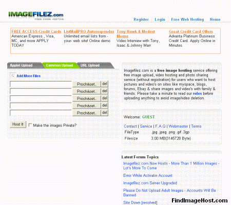 Imagefilez image hosting site