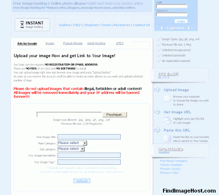 InstantImageHosting image hosting site