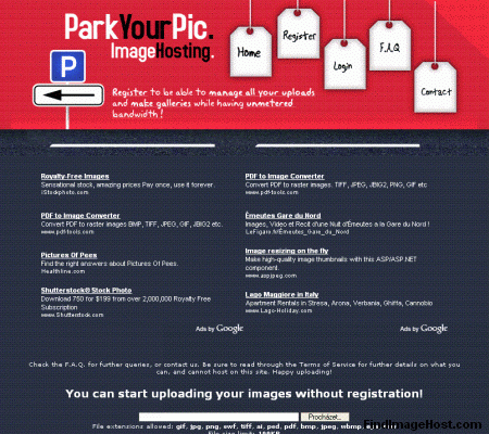 ParkYourPic image hosting site