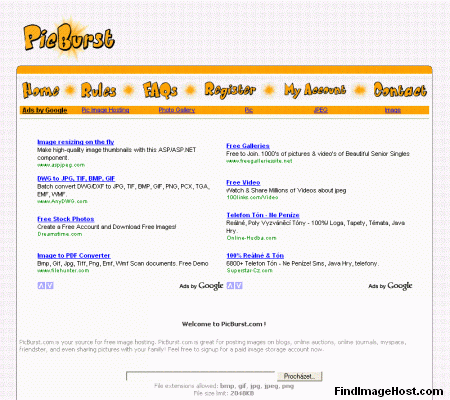 PicBurst image hosting site
