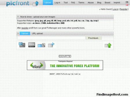 PicFront image hosting site