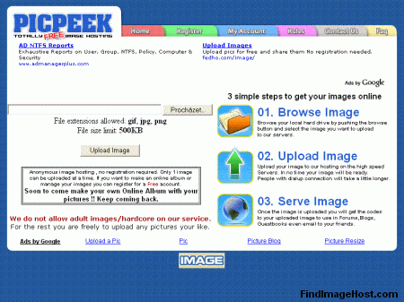 Picpeek image hosting site