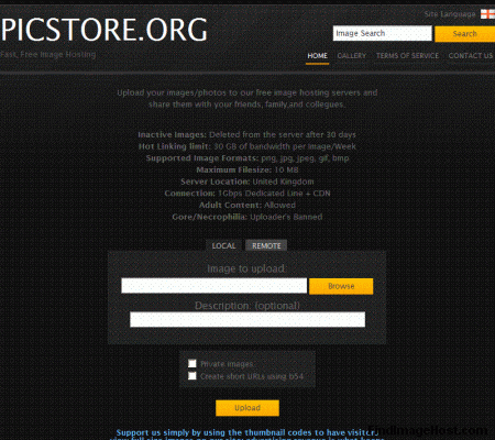 Picstore.org image hosting site