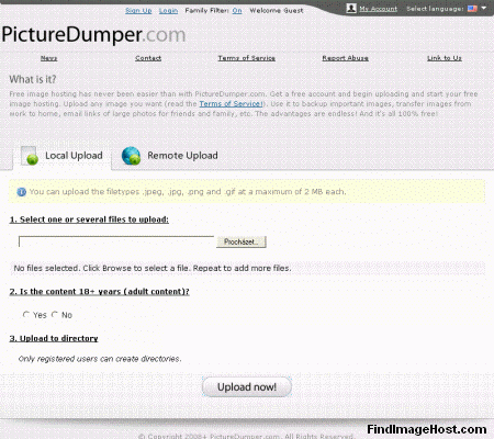 PictureDumper image hosting site