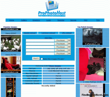 ProPhotoHost image hosting site