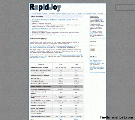 RapidJoy image hosting site